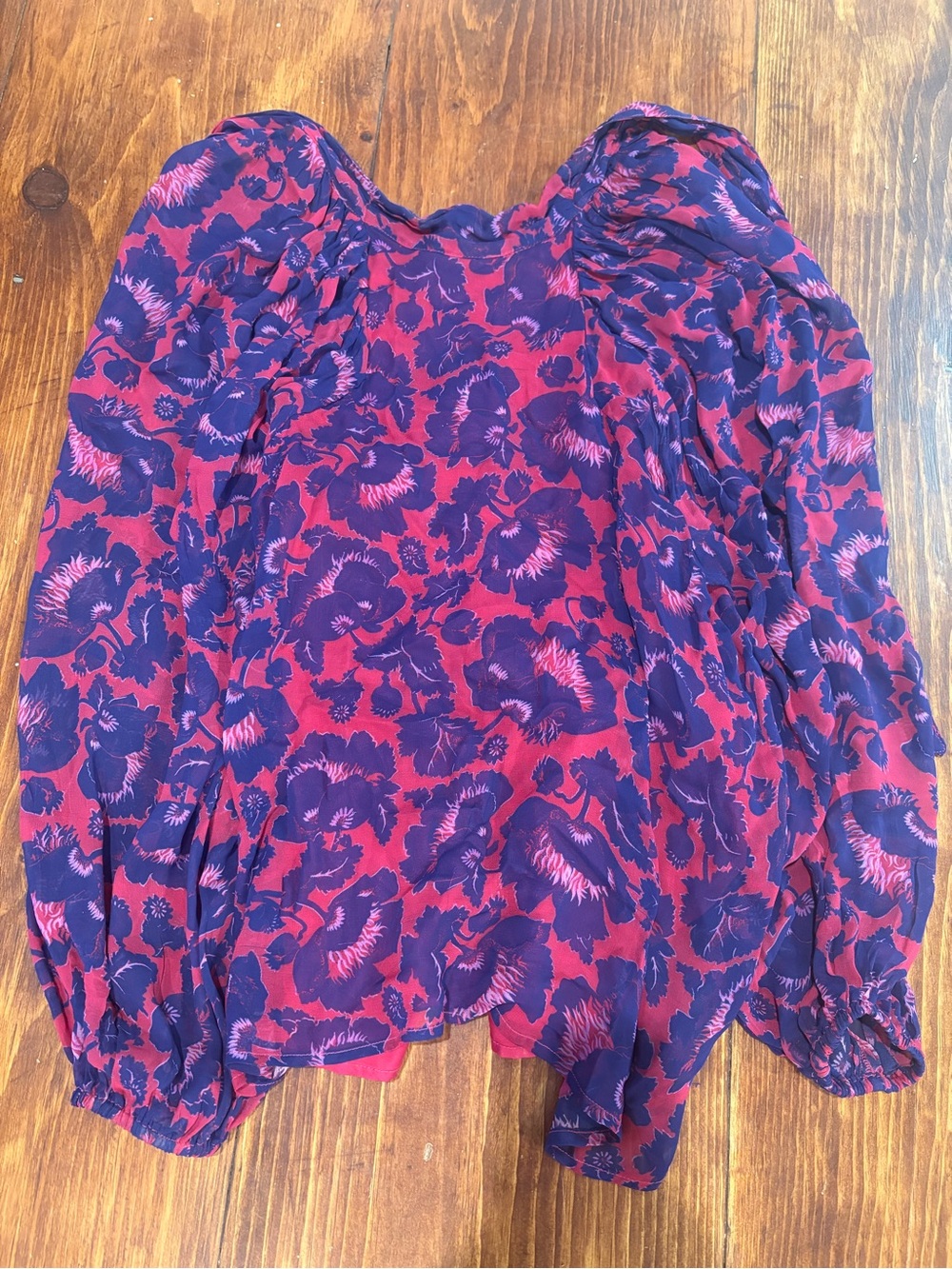 Maeve Fuchsia and Purple Floral Puff-Sleeve Blouse